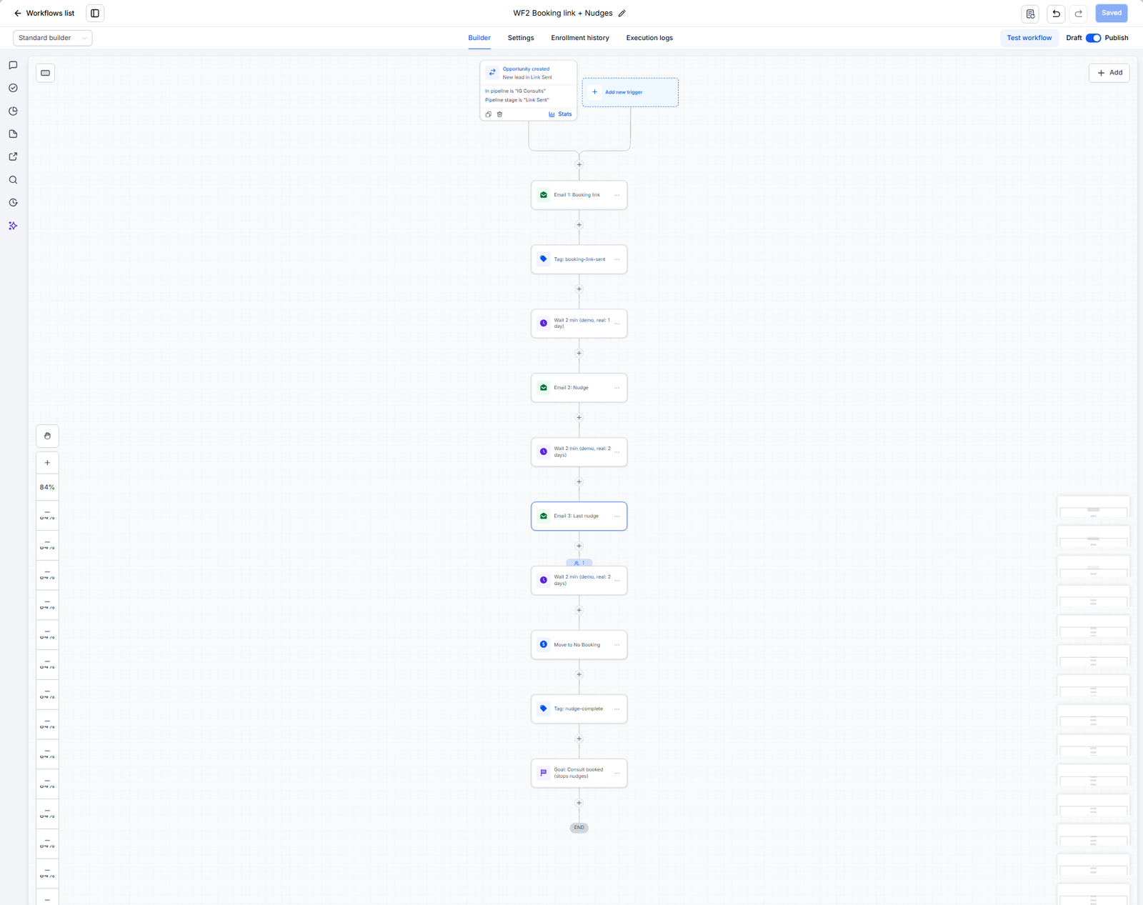 Booking Link and Nudges Workflow